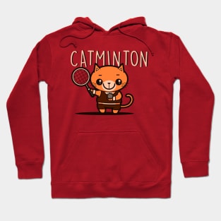 Catminton Original Cute Kawaii Pun Funny Sporty Cat Hairball Tennis Badminton Hoodie